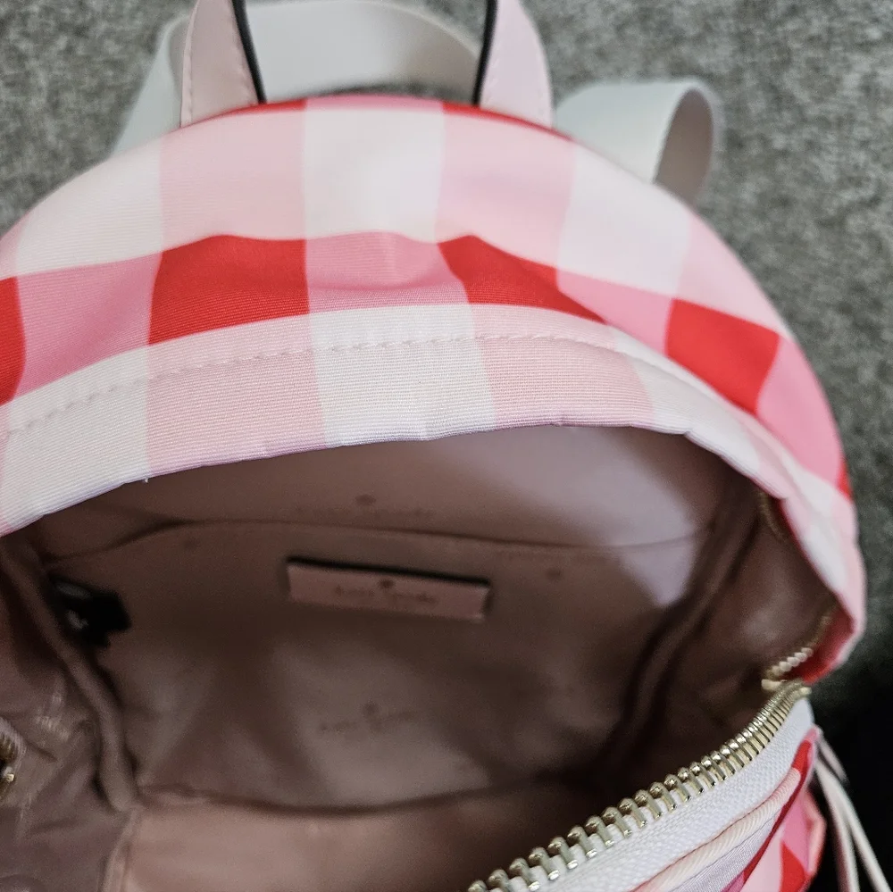 kate spade Pink and Red Gingham Mini Backpack with Pale Pink Straps - Picture 4 of 4